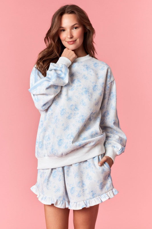 FLORAL DOUBLE LINE RUFFLE SHORTS