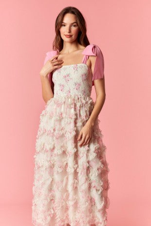 Pink Organza Midi Dress