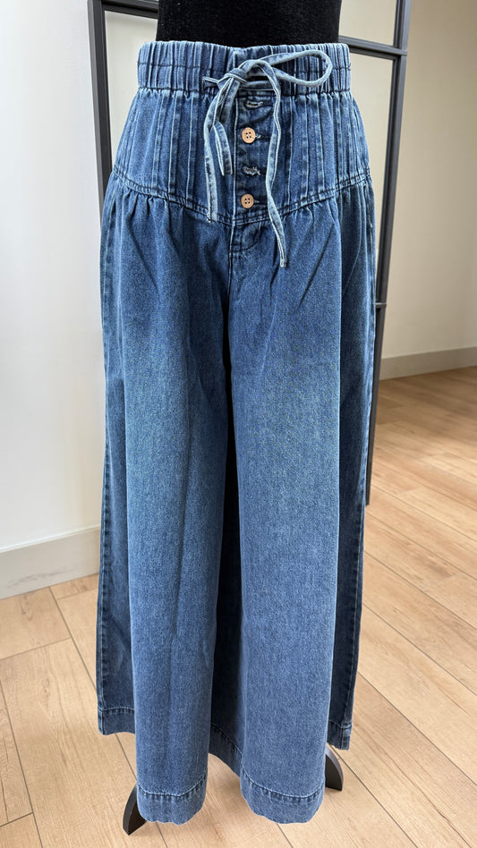 Bow Wide Leg-Dark Denim