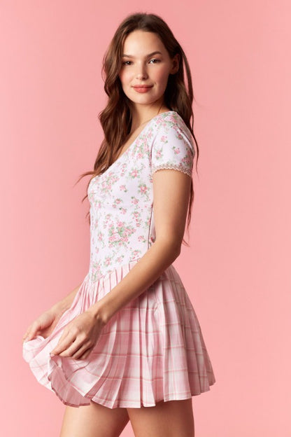 Floral Top Plaid Romper