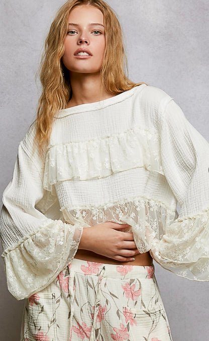 POL Lace and Ruffle Shirt
