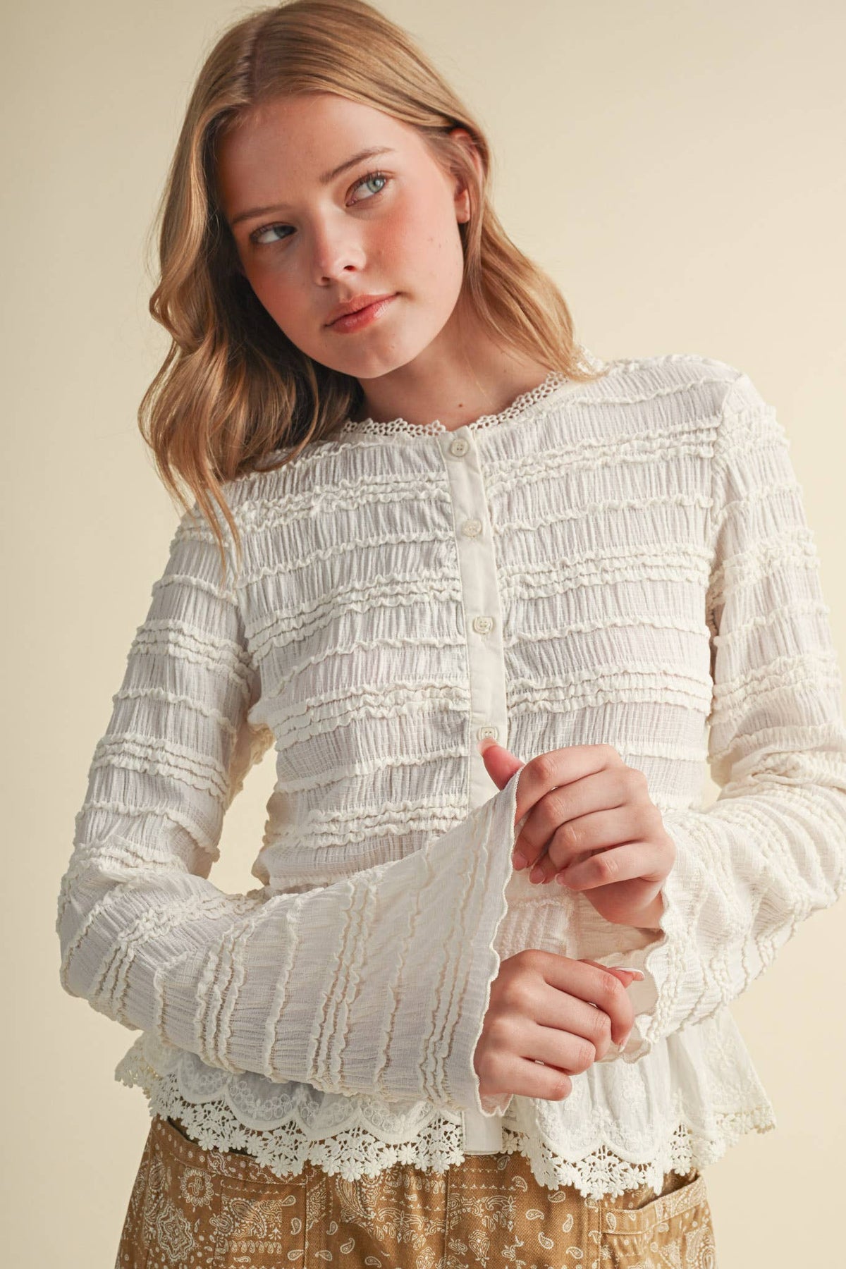 Shirred Lace Top