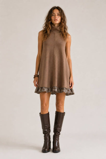 Plaid Ruffle Mockneck