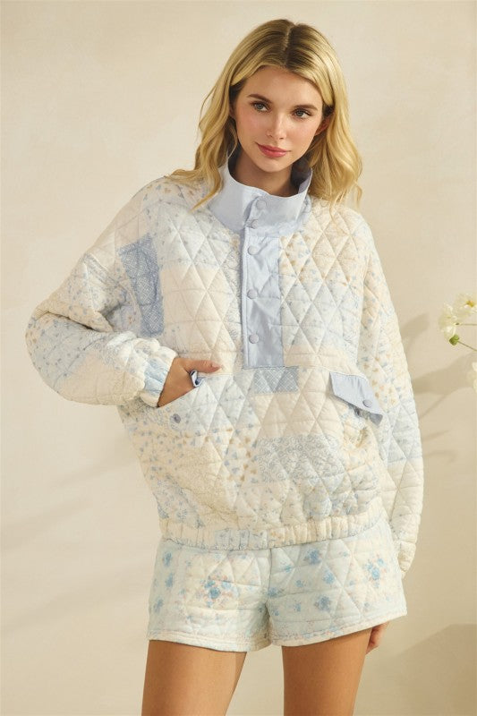 FLORAL QUILTED HALF BUTTON