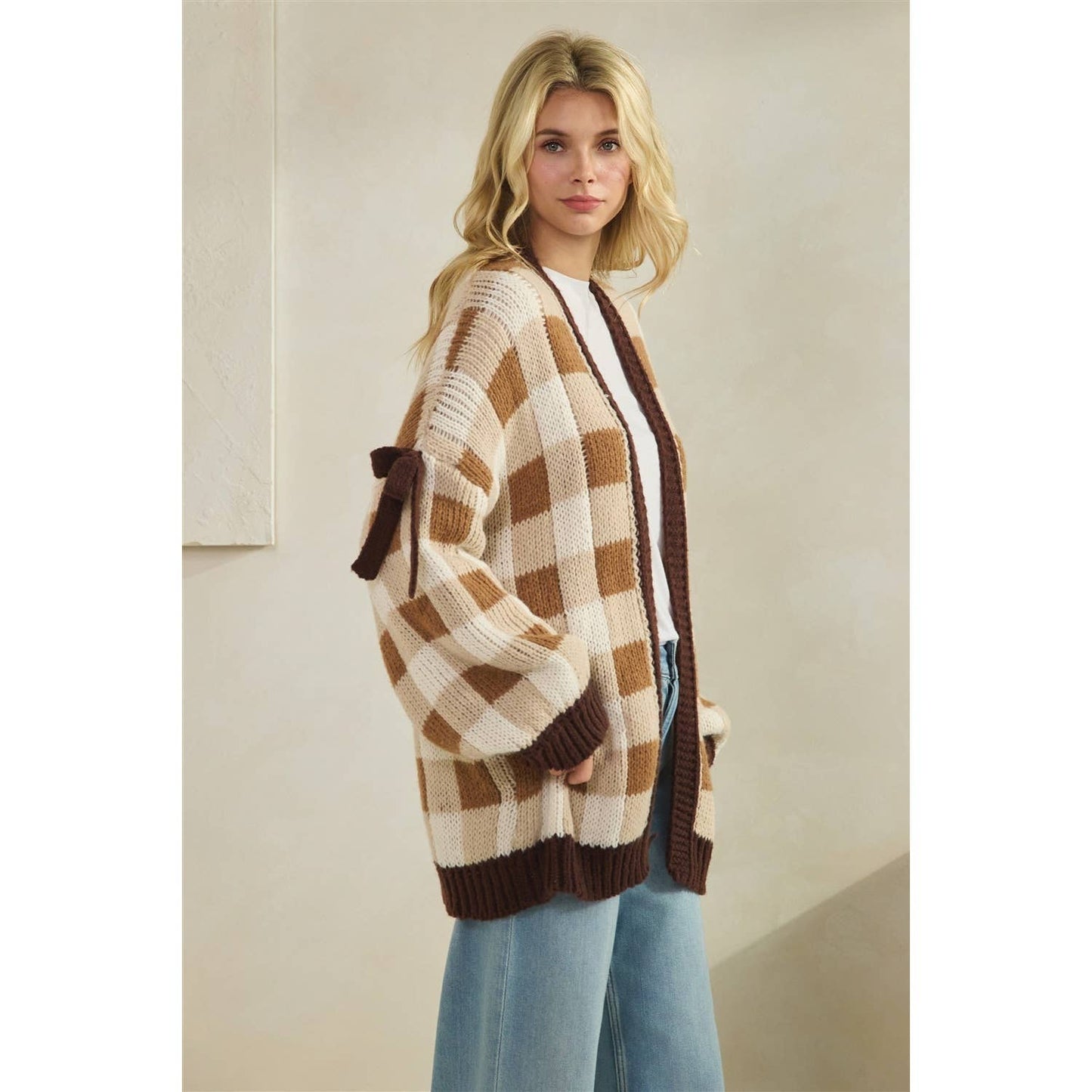 Brown Checkered Cardigan