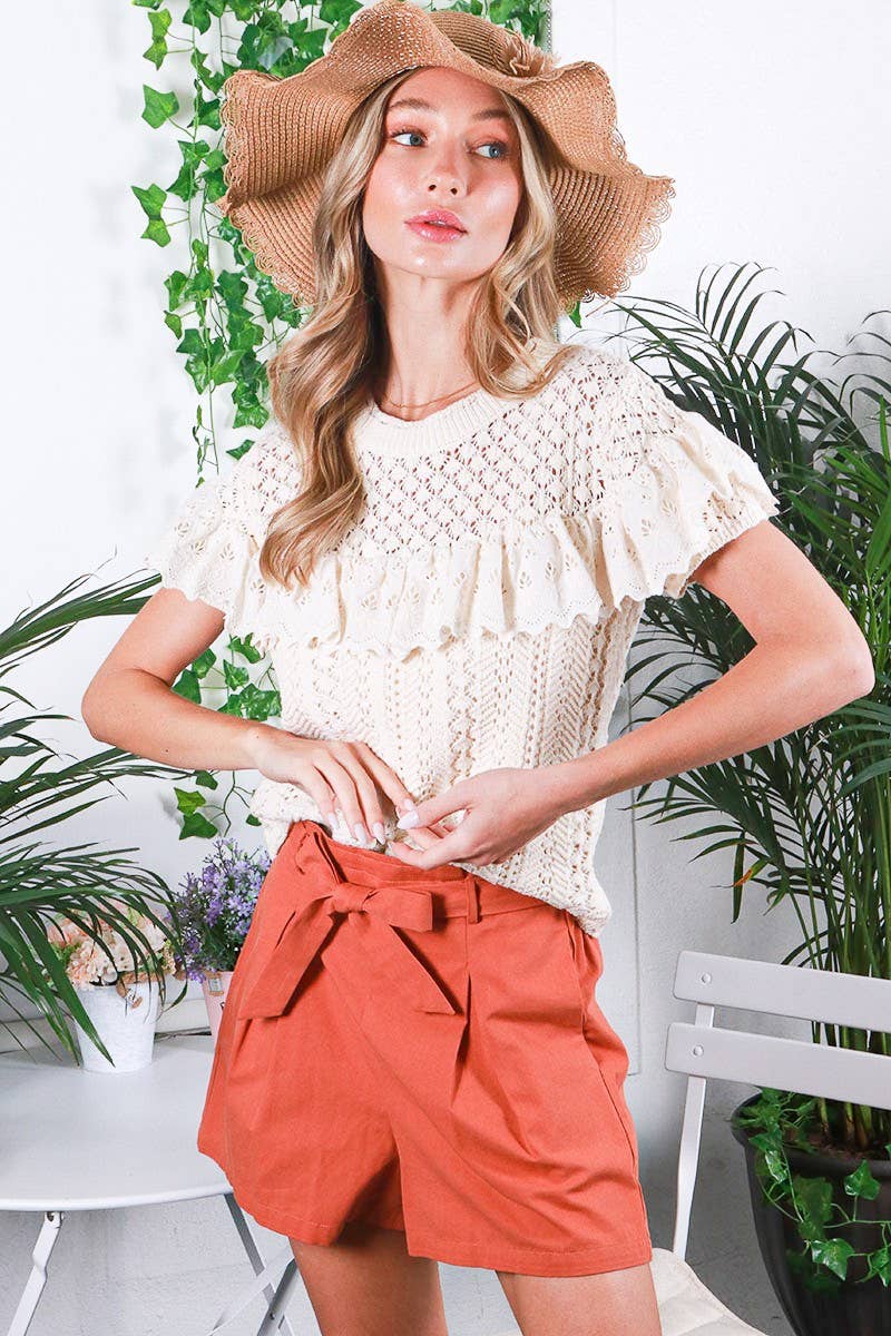 Ruffle Eyelet Sweater