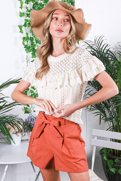 Ruffle Eyelet Sweater