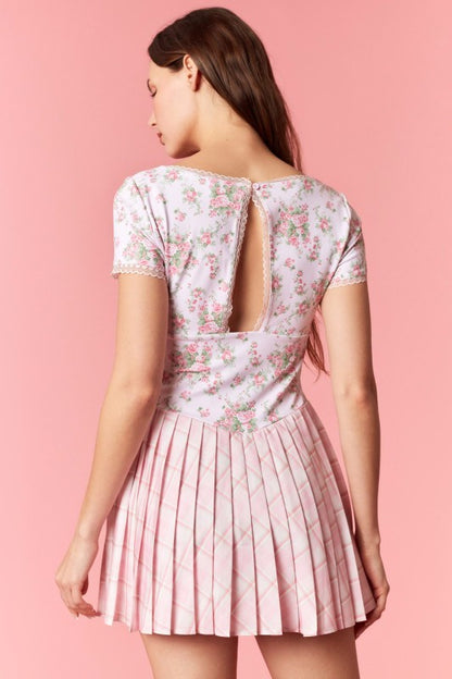 Floral Top Plaid Romper