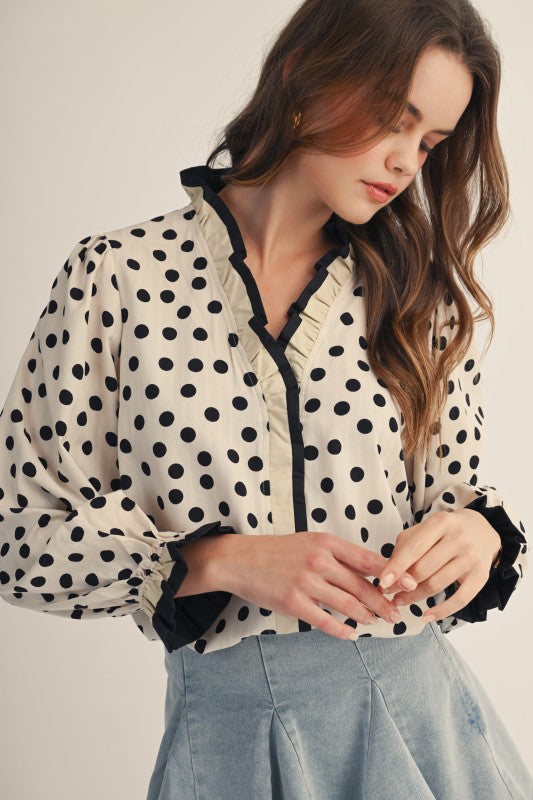 Midnight Frill Polka Dot Blouse