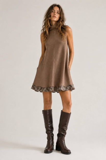 Plaid Ruffle Mockneck
