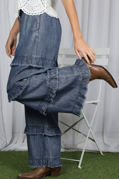 Frayed Ruffle Denim Pants