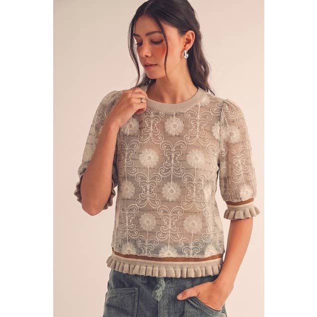 Flower Crochet Short Sleeve Top