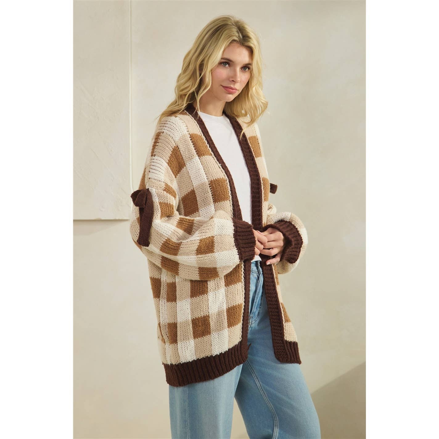 Brown Checkered Cardigan