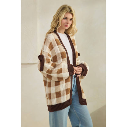 Brown Checkered Cardigan
