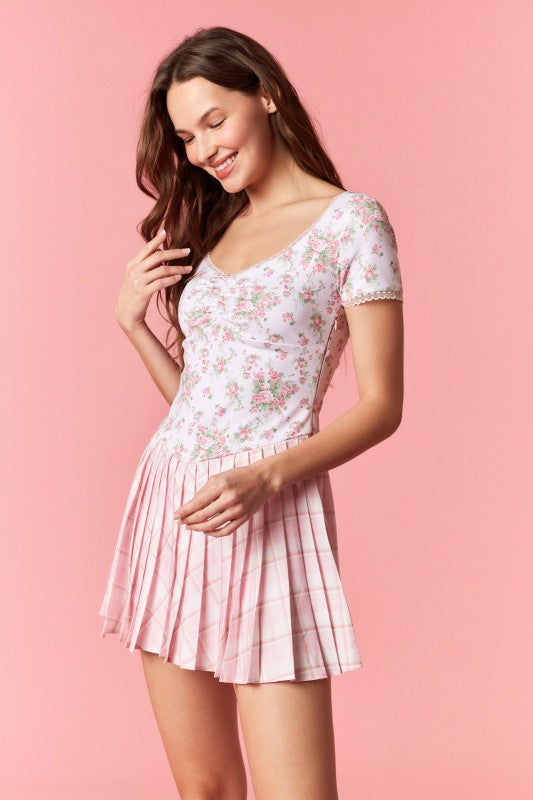 Floral Top Plaid Romper