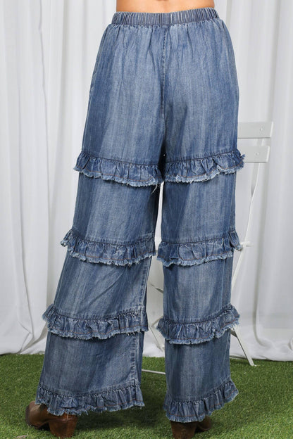 Frayed Ruffle Denim Pants