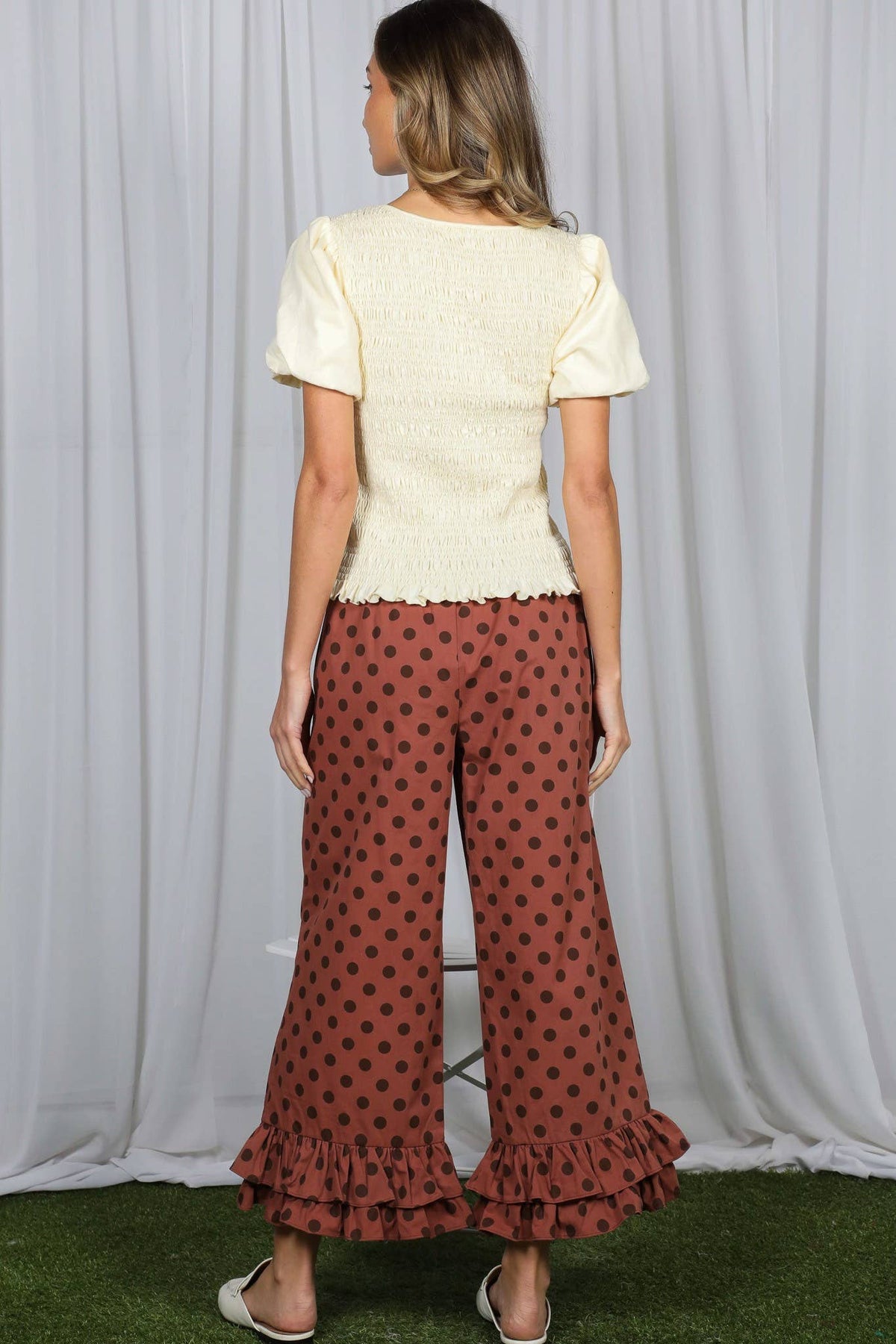 Polka Dot Cropped Ruffle Pants