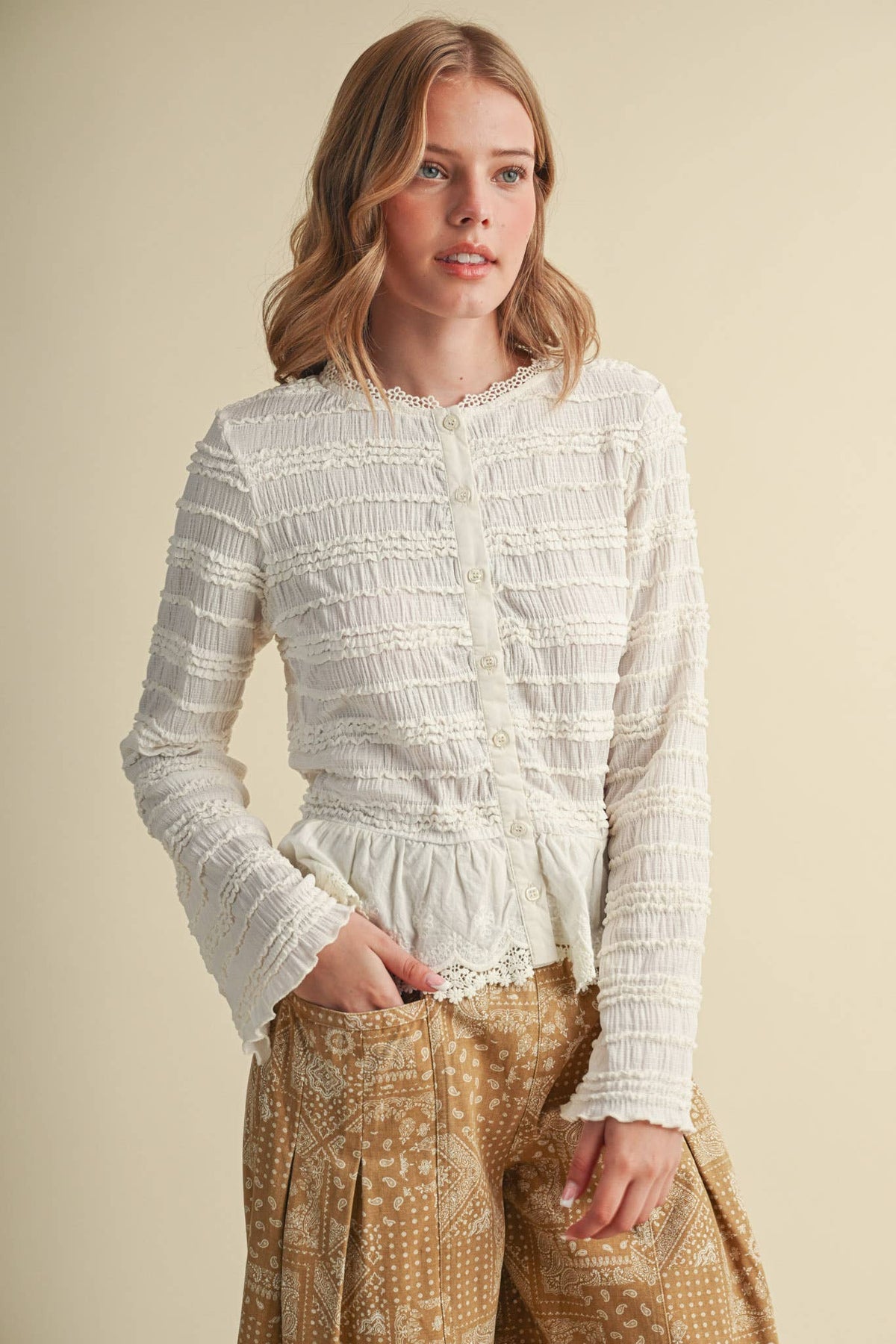 Shirred Lace Top