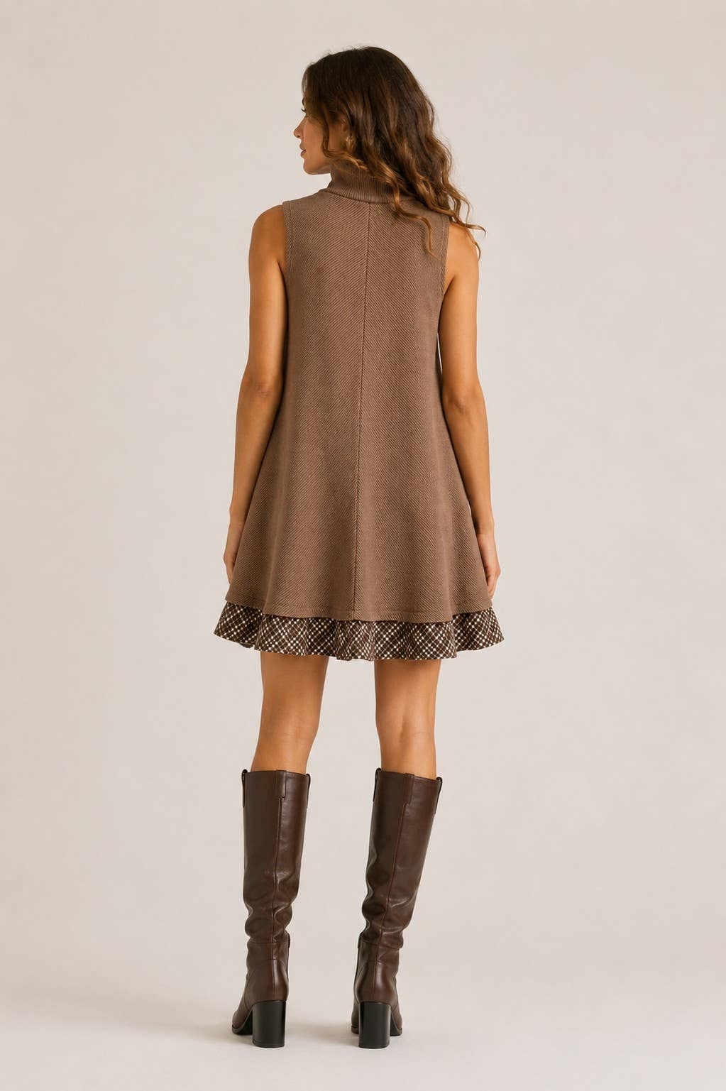 Plaid Ruffle Mockneck