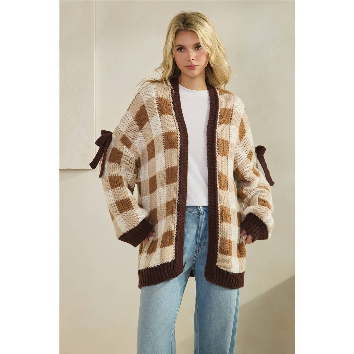 Brown Checkered Cardigan