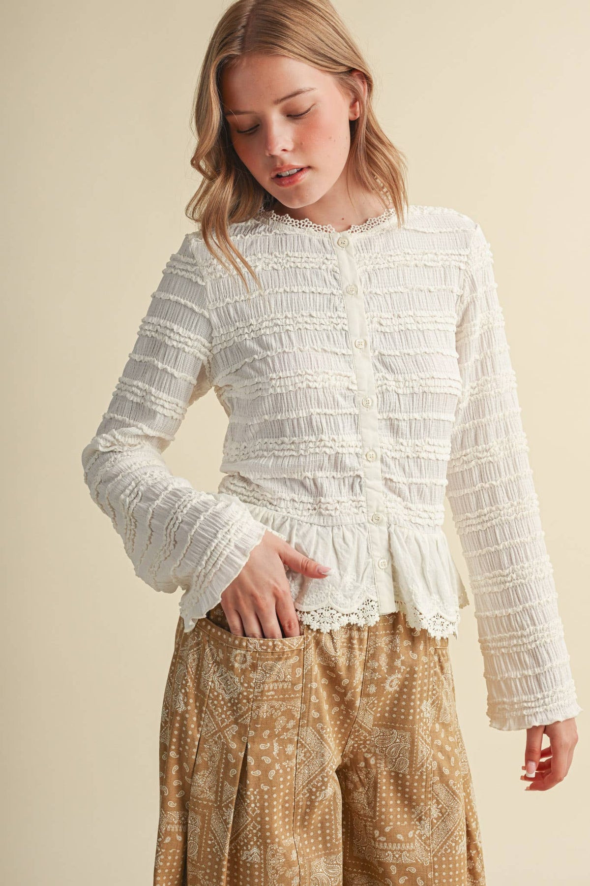 Shirred Lace Top