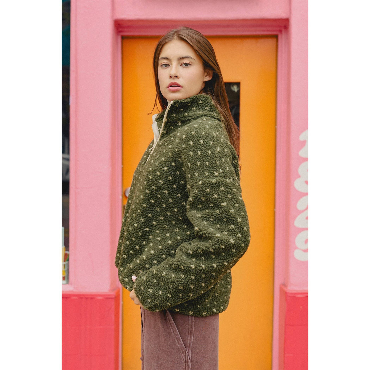 Polka Dot Sherpa Half-Zip