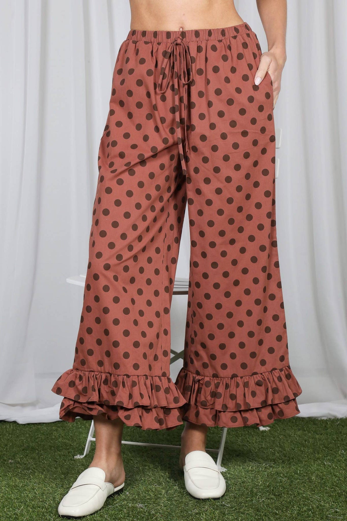 Polka Dot Cropped Ruffle Pants