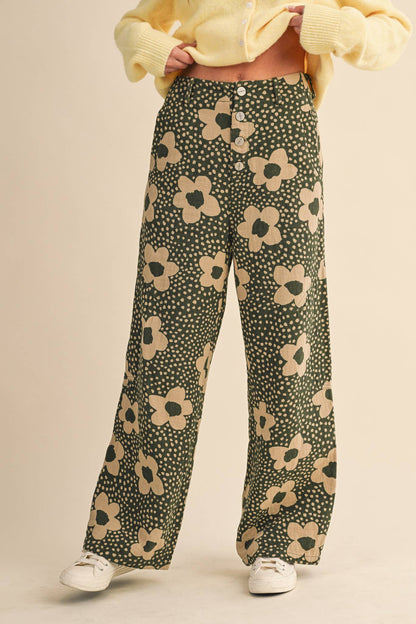 Olive Floral Pants