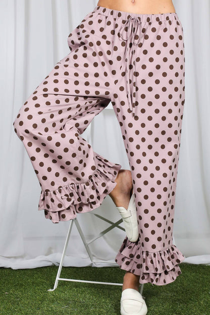 Polka Dot Cropped Ruffle Pants