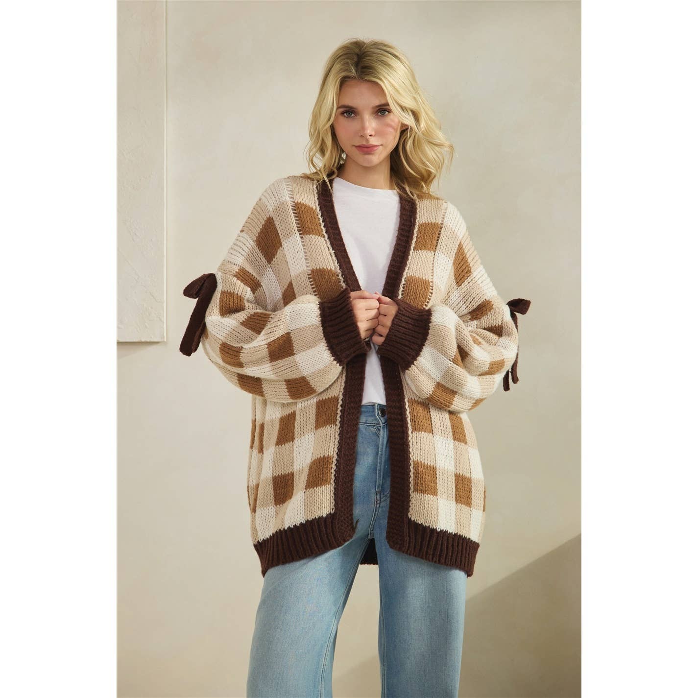 Brown Checkered Cardigan