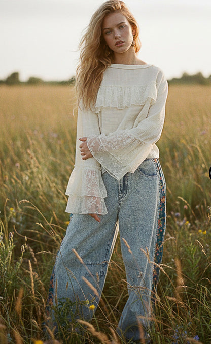 POL Lace and Ruffle Shirt