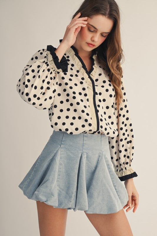 Midnight Frill Polka Dot Blouse