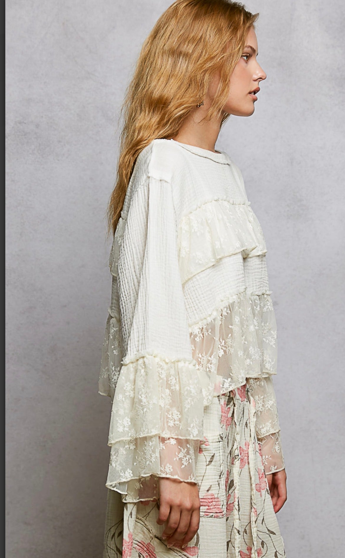 POL Lace and Ruffle Shirt