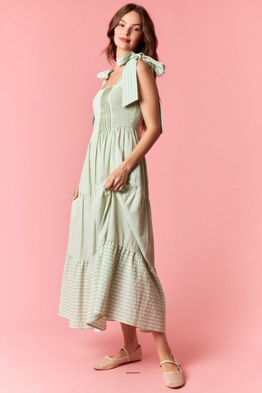 Striped Oxford Pintuck Maxi