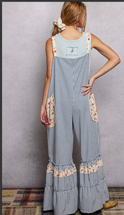 POL Ruffled Stripe Overalls