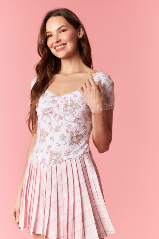 Floral Top Plaid Romper