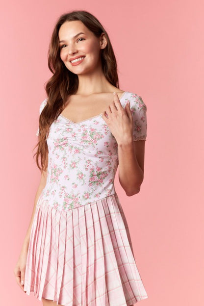 Floral Top Plaid Romper