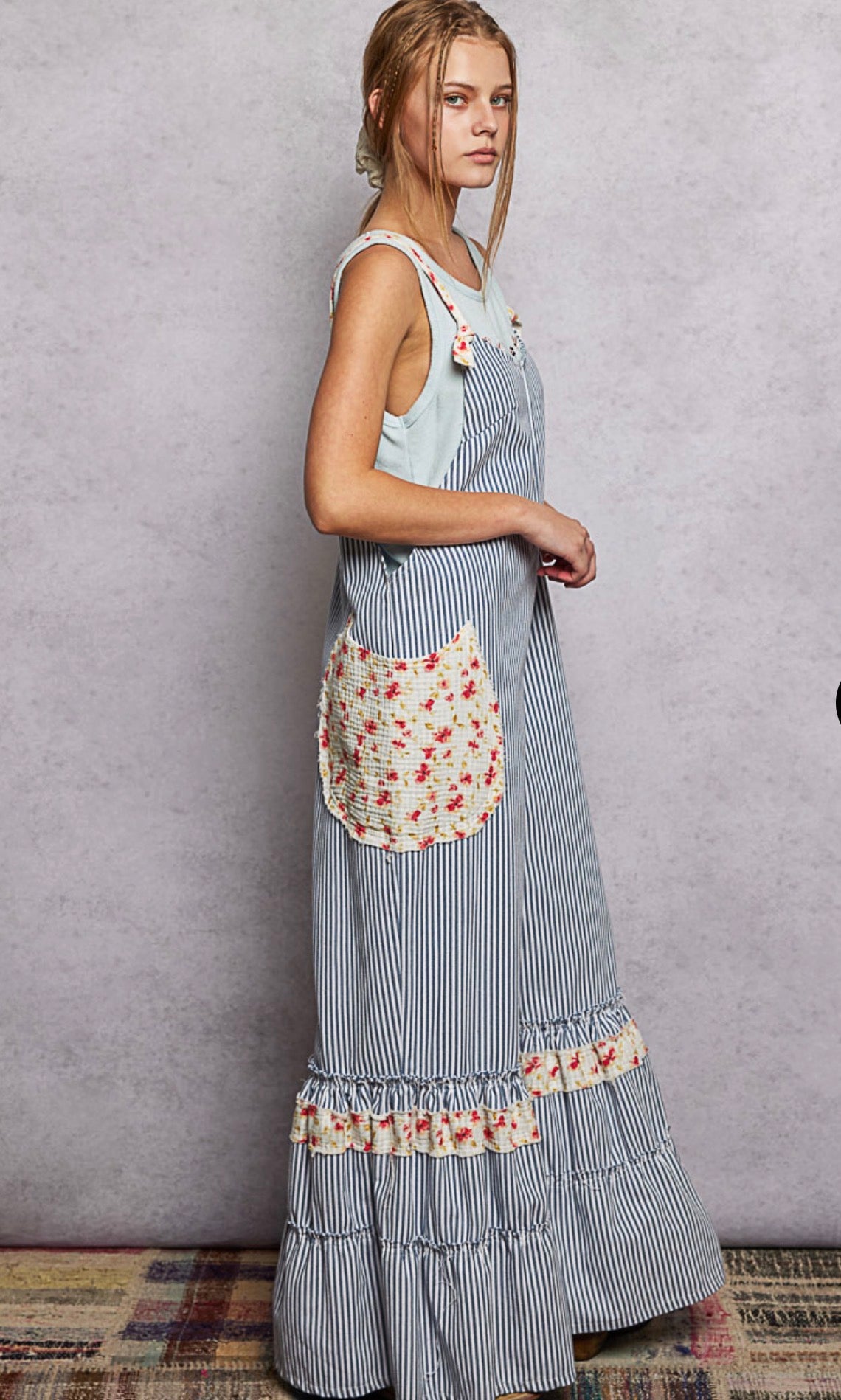 POL Ruffled Stripe Overalls