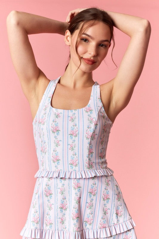 Floral Stripe Active Romper