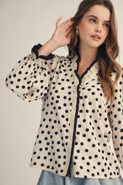 Midnight Frill Polka Dot Blouse