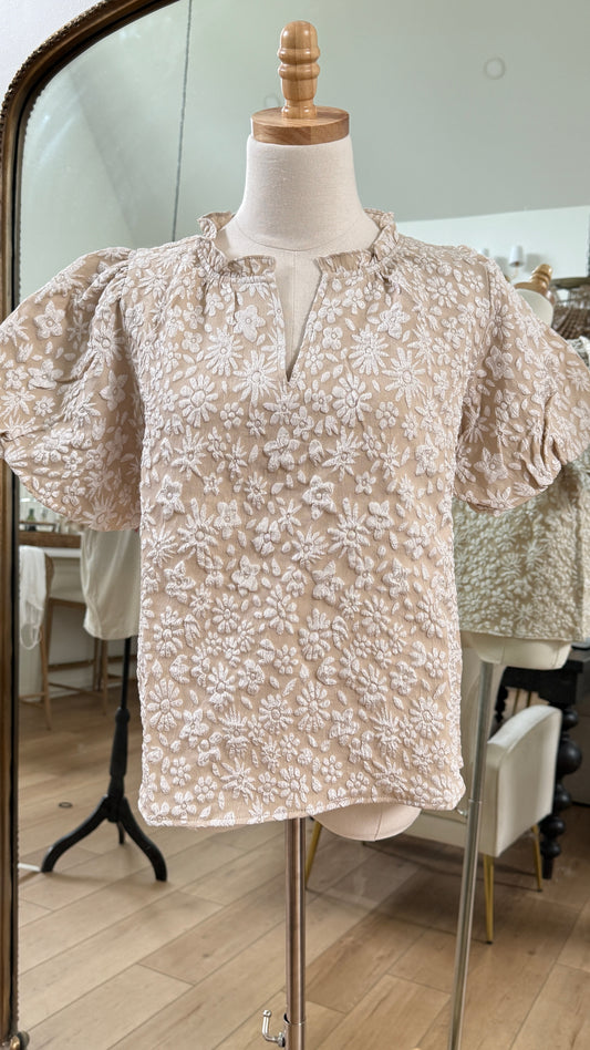 Floral Pattern Top-Taupe