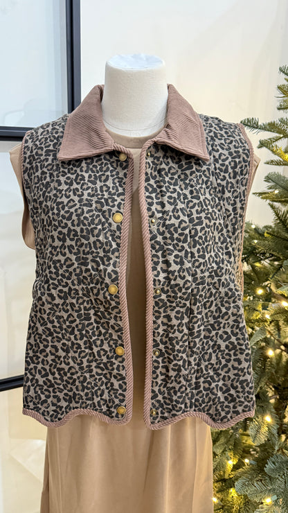 Scalloped Animal Print Vest