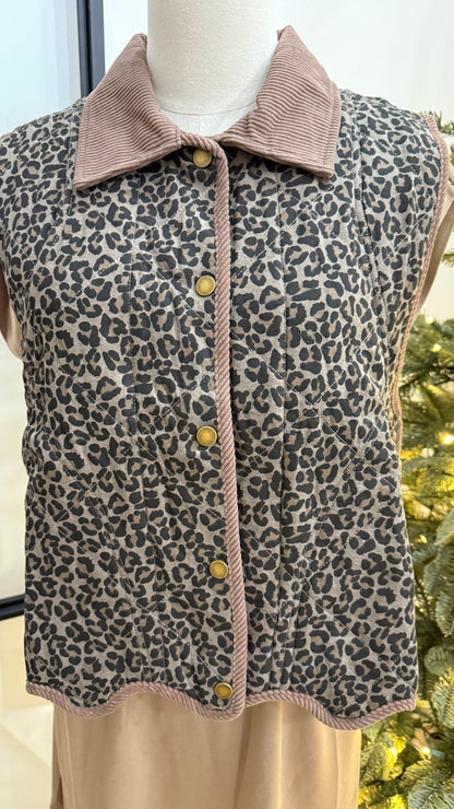 Scalloped Animal Print Vest