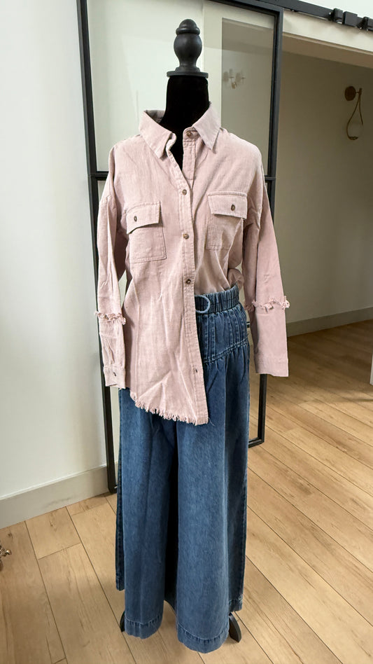 Frayed Detail Shirt-Rose