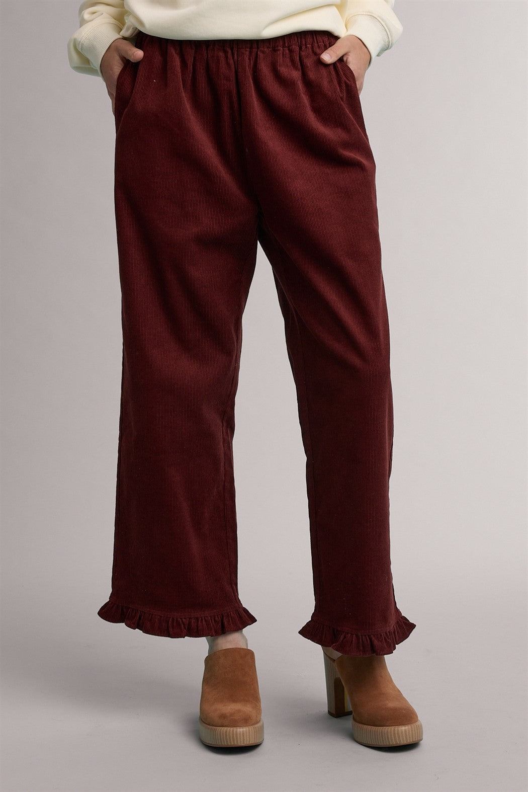 Corduroy Ruffle Hem Pants