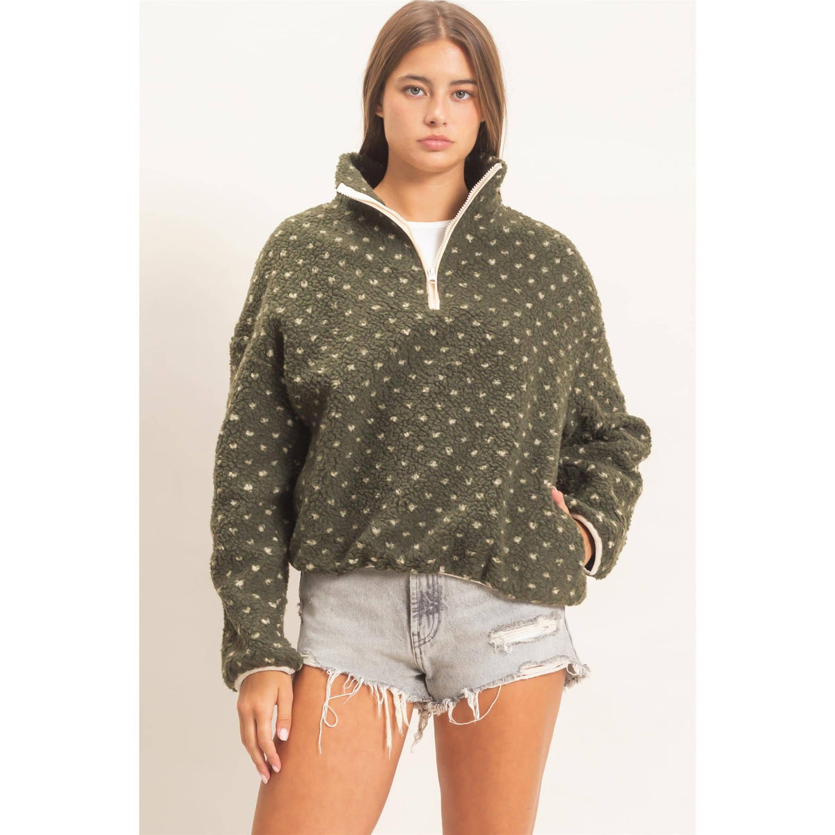 Polka Dot Sherpa Half-Zip