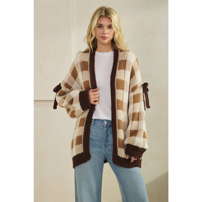 Brown Checkered Cardigan