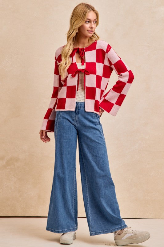 Red Checkered Cardi