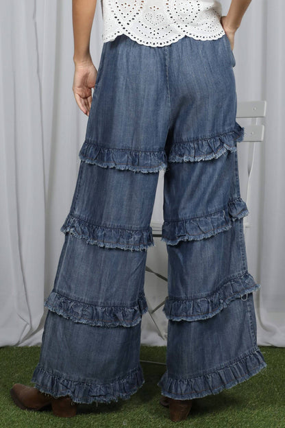 Frayed Ruffle Denim Pants