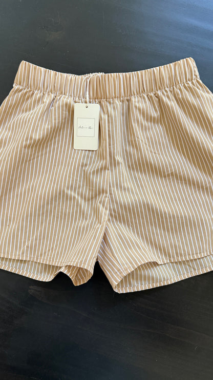 Stripe Poplin Shorts-Ivory